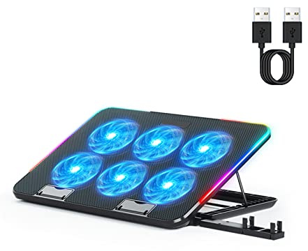 Jazuaiao Laptop Cooler Cooling Pad Notebook Gaming Cooler Stand with 6 LED Fan 2 USB Ports Phone Holder for 15.6in Mat Tray Notebook Base Platform