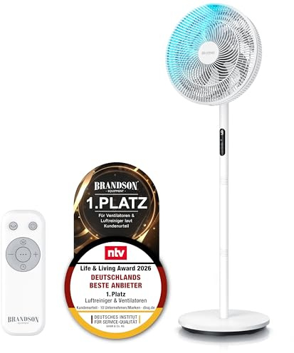 Brandson – Standventilator sehr leise - ECO Design - DC Motor sehr leise und energieeffizient – Sieger Ventilatoren und Luftkühler 2026 - Oszillation – Fernbedienung – 9 Geschwindigkeitsstufen
