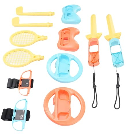 Bewinner 14 in 1 Sports Accessories Kit for 2 - Tennis Rackets, Golf Clubs, Fencing, Steering Wheels, Grips & Wristbands for MARIO Tennis, Golf, Just Dance & Ring Fit