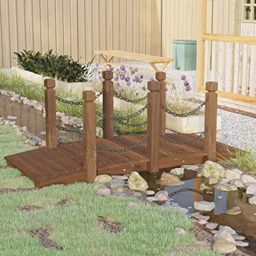 Mangloder Pont de jardin avec garde-corps en épicéa massif - 150 x 67 x 56 cm - Pour bassin, ruisseau, cour, terrasse et extérieur, décoration de jardin avec cadre en bois