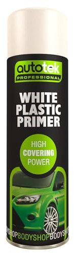 Autotek Professional High Covering Power Spray Paint, White Plastic Primer, 500 ml