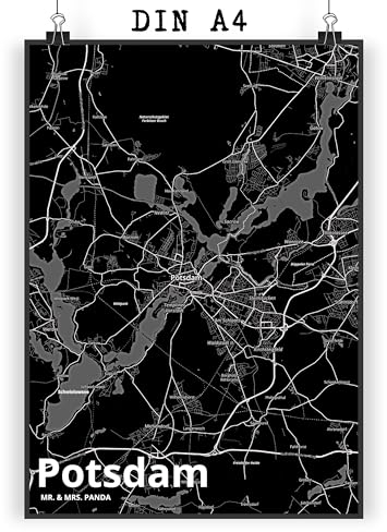 Mr. & Mrs. Panda Poster Potsdam DIN A4 - Geschenk, Wanddekoration, Stadt, Stadt Dorf Karte Landkarte Map Stadtplan, Bild, Kinderposter, Wandposter,
