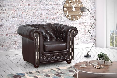 Chesterfield Sessel 1 Sitzer in Kunstleder Vintage braun Couch Polstersofa Sofa