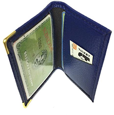 LOLUNA® Porte-Carte Simple 1 à 2 Carte Compact en Cuir Existe en Plusieur Couleur pour Homme et Femme (Bleu Marine)