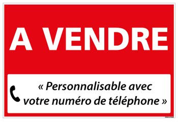 Panneau Immobilier Personnalisable à Vendre avec Oeillets aux 4 coins - Rouge - Plastique rigide AKILUX 3,5mm - Dimensions 600x400 mm - Protection Anti-UV