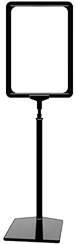 Plakatständer DIN A4 Rahmen schwarz, Ständer Kunststoff schwarz, Teleskopständer mit Fuß eckig, Kundenstopper höhenverstellbar bis 68 cm, Aufsteller