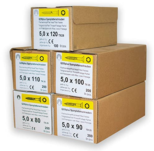 Spanplattenschrauben Sortiment REISSER 18681 Set Q200 plus Torx 900 Stück Holzschrauben