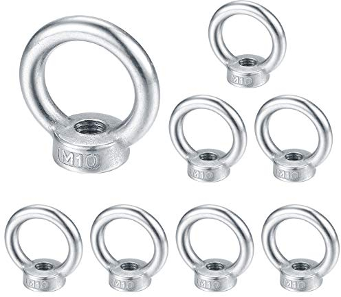 8pcs Dado anulare in acciaio inox M10 Dadi con occhielli Anello Gancio per altalena per sollevamento accessori
