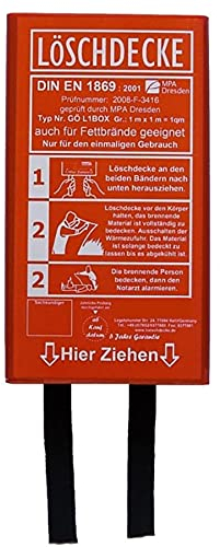 FireMat Feuerlöschdecke 100x100cm Glasfaser Brandschutzdecke für Fettbrände Fettbrand Küche Feuerlöschdecke Auto