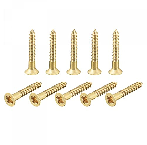 sourcing map Brass Wood Screws, M2.5x16mm Phillips Flat Head Self Tapping Connector for Door, Cabinet, Wooden Furniture 30Pcs