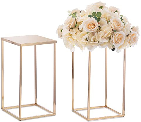 Nuptio Centrotavola Nozze D'oro per Tavoli - 2 Pezzi Vaso D'oro Geometrico per Centrotavola Nozze Supporto Fiori Alto 40cm Centrotavola Vasi Metallo Colonne Decorazioni per Casa Feste Compleanno