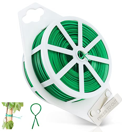 GZkushi 200m Gartendraht, Bindedraht Grün, Pflanzendraht, Kunststoffummantelter Blumen Bindedraht mit Cutter für Gartenarbeit, Zuhause, Büro