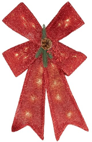 Schleife mit Zapfen und Tannennadeln 20 LED rot 58x35 cm Weihnachtsschleife Weihnachtsdeko Fensterdeko Fassadendeko Batterie Timer Xmas-Deko