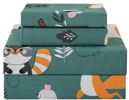 JSD Juego de sábanas para niños de 3 Piezas, diseño de Bosque de Animales Verdes, sábanas de Microfibra Estampadas para niñas, Bolsillo Profundo