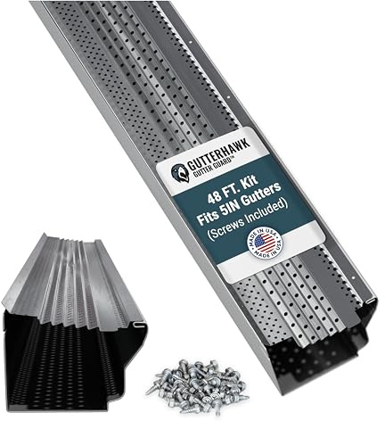 GUTTERHAWK Gutter Guard - 48 FT. (Nominal) Mill Finish All-Aluminum Gutter Guard Kit with Screws Included. Fits 5 in. Gutters. DIY Friendly. (5 in. x 47.625 in. Pieces)