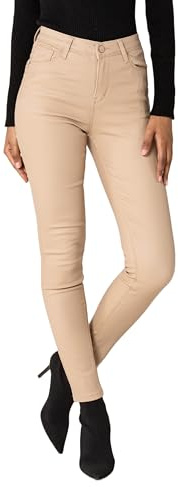 Nina Carter LC001 dam byxor med hög midja i läderutseende push-up stretchjeans, Beige (Lc001-7), XS Smal