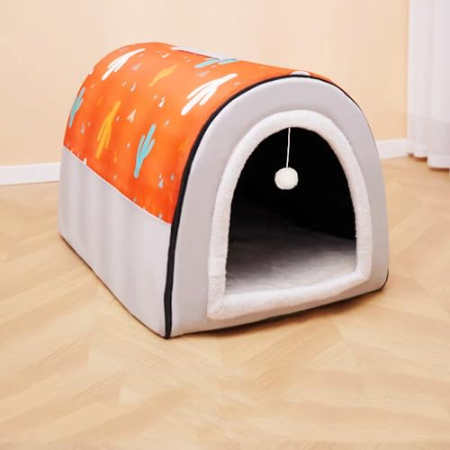 Miaogoo Hundehütte Haustierbett für Hunde Katzen Welpe Kätzchen, Indoor Waschbar Katze Hund Höhle Bett, Rutschfestes, Warmes Hunde-Beruhigungsbett, Faltbares Schlafnestpolster (92 x 68 x 70 cm,