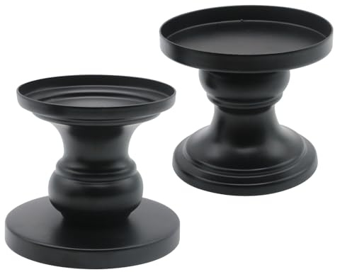 Lxoraziy 2 Stück Schwarze Kerzenständer, Beidseitiger Metall Kerzenständer für Stabkerzen&Stumpenkerzen - 2.5 / 8cm Durchmesser, für das Abendessen bei Kerzenschein, Wohn
