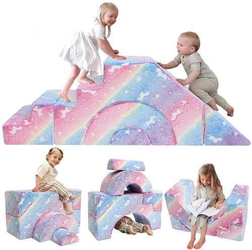 MeMoreCool Kindersofa Spielsofa, Modulares Schaumstoff Bausteine-Sofa, Baby-Schlafsofa zum Klettern und Krabbeln, Softbausteine für Kinderzimmer oder Spielzimmer, Mini Sofa mit Rutsche und Treppe