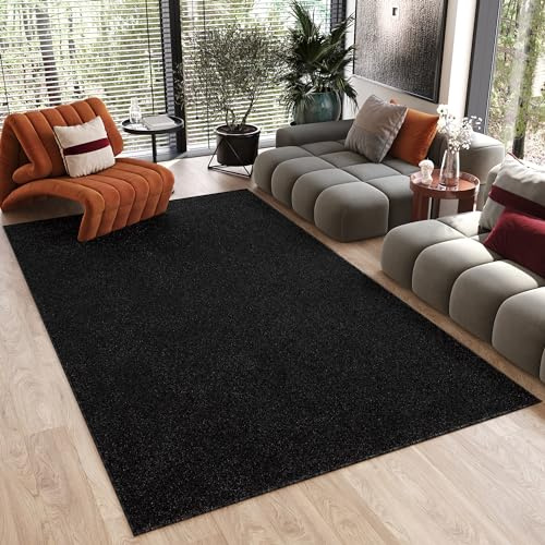 TAPISO Noyan Teppich Kurzflor Antirutsch Schwarz Anthrazit Einfarbig Waschbar rutschfest Waschmaschinenfest Wohnzimmer Schlafzimmer ÖKOTEX 300 x 400 cm