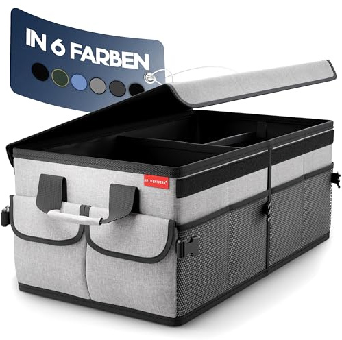 Heldenwerk Hero's Work Organisateur de Coffre Haut de Gamme avec Couvercle, Sac de Voiture Pliable Stable et Antidérapant, Grand avec Double Étage, Boîte d'Organisation
