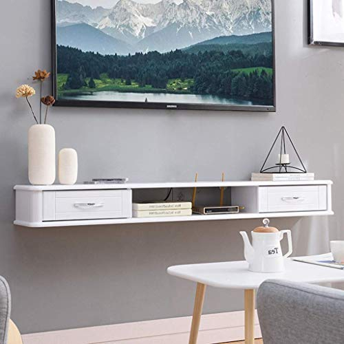 Generisch Schwebendes Regal, schwebendes Regal aus Holz, Wandmontage, Schrankwand, Hintergrund-Aufbewahrungsregal mit Schublade für DVD-Satellitenbox, Kabelbox (A 120 cm)