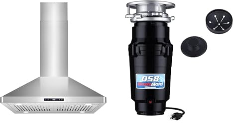 Cosmo 30 Stainless Steel Island Range Hood with 3-Speed Fan and Waste Maid 1/2 HP Garbage Disposal Anti-Jam Stainless Steel Grinding System