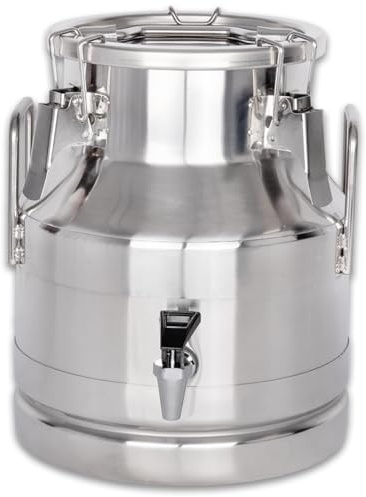 Beeketal 'BMK-8A' Milchkanne Transportkanne 8 Liter aus Edelstahl mit Ablasshahn, auslaufsicherer Deckel mit Dichtung und Spannverschluss - Molkerei Milch Kanne zum Transport oder zur Aufbewahrung