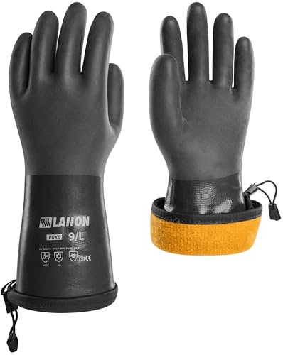 LANON PU Guanti da Lavoro Invernali, Guanti per Lavori in Cella Frigorifera, Impermeabili, Resistente a Sostanze Chimiche e Oli, Antiscivolo, Taglia M