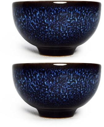 Liang baobao Chinesische Teetassen Set 2 Porzellan Gongfu Tasse 85g blau | Sternenblaue Ofenwechselglasur schafft einzigartige kosmische Muster, traditionelle chinesische Keramikkunst für authentische