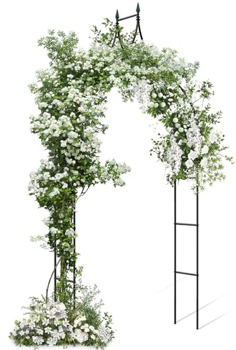 HOMASIS Arco per Rampicanti in Metallo, Arco da Giardino per Rose, Pergola Decorativa da Esterno per Matrimoni, Feste, Nero, 125 x 39 x 287 cm