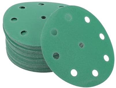 A ABSOPRO Sanding Discs 5 Inch 9 Hole 220 Grit Round Hook and Loop Sandpaper Aluminum Oxide Green 50pcs