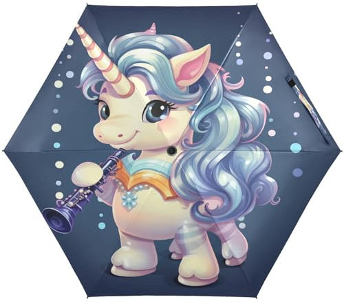 KAAVIYO Cartoon-Einhorn Lila Regenschirm UV-Schutz Taschenschirm Umbrella Klein Leicht Schirm Kompakt Schirme für Mädchen Reise Strand Frauen