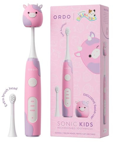 Ordo Squishmallows Electric Toothbrush, Sonic Toothbrushes for Kids, Rechargeable, 3 Brushing Modes, Over 5 Weeks Battery Life Extra Brush Head Included, Gift for Kids Aged 4 Years and Up, Patty