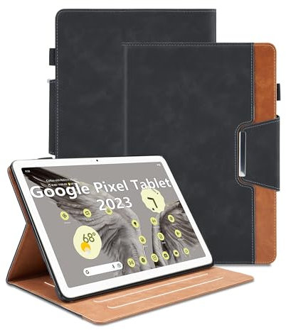 Hülle für Google Pixel Tablet 2023 11 Zoll PU Leder Multi-Winkel Ständer Folio Schutzhülle Case mit Kartentasche und Stand Funktion Smart Cover, Schwarz