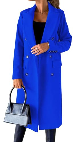 FUPODD Wintermantel Damen Lang Elegant Wollmantel Damen Winter Tweed Jacke Zweireihiger Winterjacke Warm Mantel Reversekragen Trenchcoat Übergangsjacke Frauen Lässiges Kaschmirmantel Herbstmantel