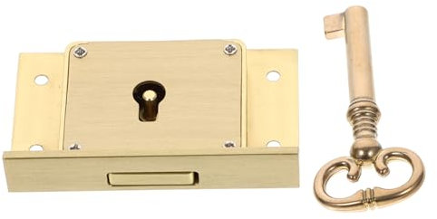 STOBOK Secure File Cabinet Lock Brass Replacement Lock for Drawers Bureau and Desks Old Style Vintage Cabinet Door Lock with Key Antique Safety Lock for Office Storage