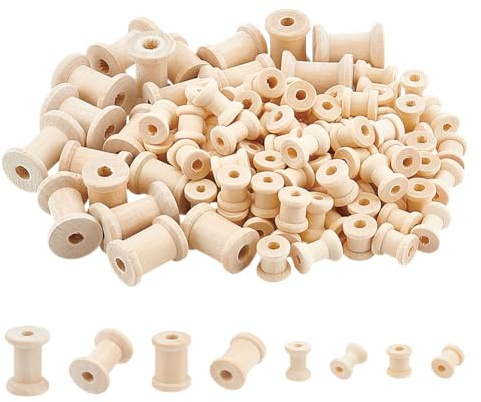 UNICRAFTALE 100 Stück 4 Größen 2 Farben Leere Holzspulen Mini Drahtwebspulen Natürliches Holz Nähgarnspule Zum Sticken Nähband Wickelspule Für Angelschnur Heimwerkerarbeiten