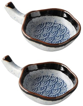 Ciieeo Lot de 2 Assiettes à Sauce D'apéritif Porte-baguettes, Céramique Vintage Japonaise Bleu Motif Vagues, Polyvalentes Cuisine et Restauration, Plats Pratiques pour Sauces