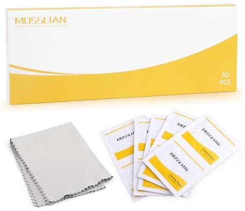 MOSSLIAN Audífonos Toallitas Humedas, Limpieza de Audífonos y Dispositivos Coclear, Limpiar Audífonos de Forma Segura y Eficaz para Elimina Cerumen, Grasa y Sudor, 50p