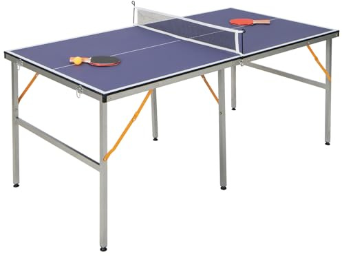 GOPLUS Tavolo da ping-pong pieghevole, tavolo con 1 rete, 2 racchette, 3 palle, manico portatile, tavolo da ping pong per interni ed esterni, 180 x 90 x 76 cm, blu