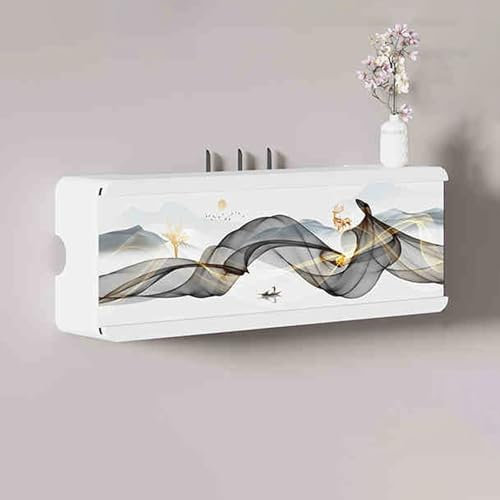 Soporte Router Pared Pino y Plexiglás se Puede Colgar o Colocar Diseño del Orificio de Salida Caja Ocultar Router Wifi para Decoración del Hogar(White,100 * 12 * 21cm A)