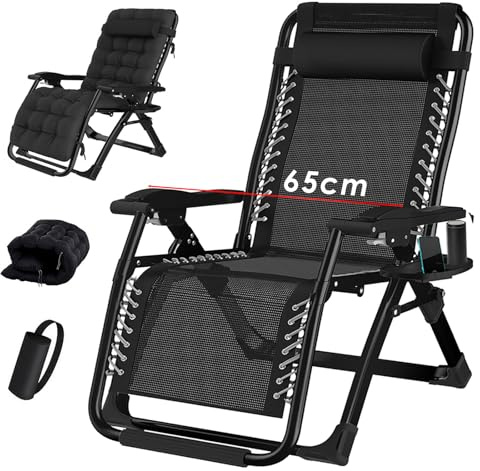 TYGYSDO gartenliege liegestuhl klappbar campingstuhl gartensessel Outdoor hochlehner verstellbar relaxsessel Liege Camping sonnenliege Garten 200kg (Schwarz, 65cm)