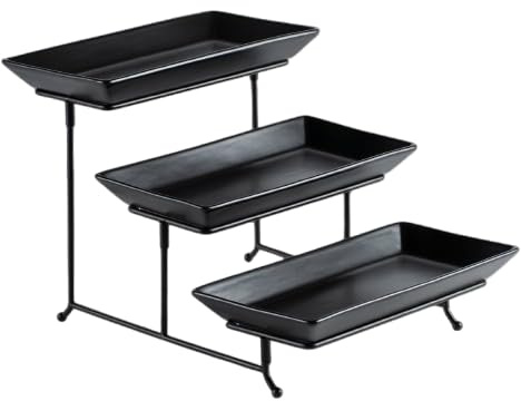 Vencier 3 Tier Serving Platter Set Three Tier Food Dessert & Cake Display Party Food Tray Set (Black/Black)