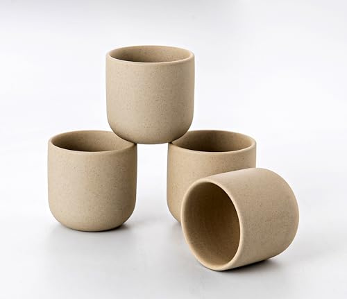 SYJAN HOME Ceramic Espresso Cups Set of 4,Double Espressos Shot Cup,4 oz Ceramic Cups,Small Coffee Cups,Tea Cups Set of 4,Espresso Accessories (Natural Beige, S)