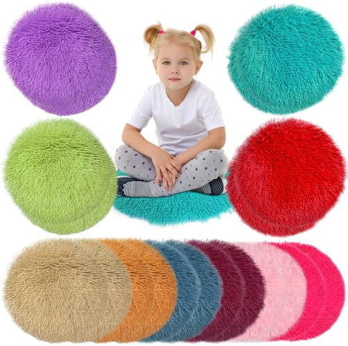 20 Pcs Kids Crazy Carpet Circle Seats Rainbow 16 Inch Round Floor Mat Kids Floor Cushions Soft Colorful Educational Classroom Rug for School Home Group Activity Learning Marker Playing Areas