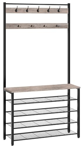 HOOBRO Garderobenständer, Schuhregal mit Garderobe, Kleiderständer mit Schuhablage, Schuhschrank mit 5 Ebenen, für Flur, Grau und Schwarz EBG801MT01