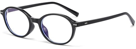 LJCZKA Blå Ovala Ljusglasögon Kvinnor Män Glasögon Oval Blått Ljusfilter Y2k Liten Nerd Ram Anti-Trötthet För Datorspel, Svart, 52-21-147