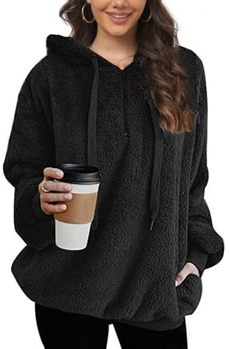 Vossmi Femme Sweat à Capuche Polaire Sweatshirt Peluche Casual Manches Longues Sweat Hoodies Pull avec Poche d'hiver