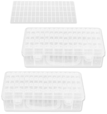 Fyeme 2 scatole di smistamento per gioielli impilabili con coperchio con 56 griglie, in plastica trasparente, per piccoli pezzi per perline, orecchini con strass